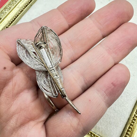 Vintage Jewelry Silver Tone Brooch West Germany Spun Wire Handmade - Picture 3 of 4